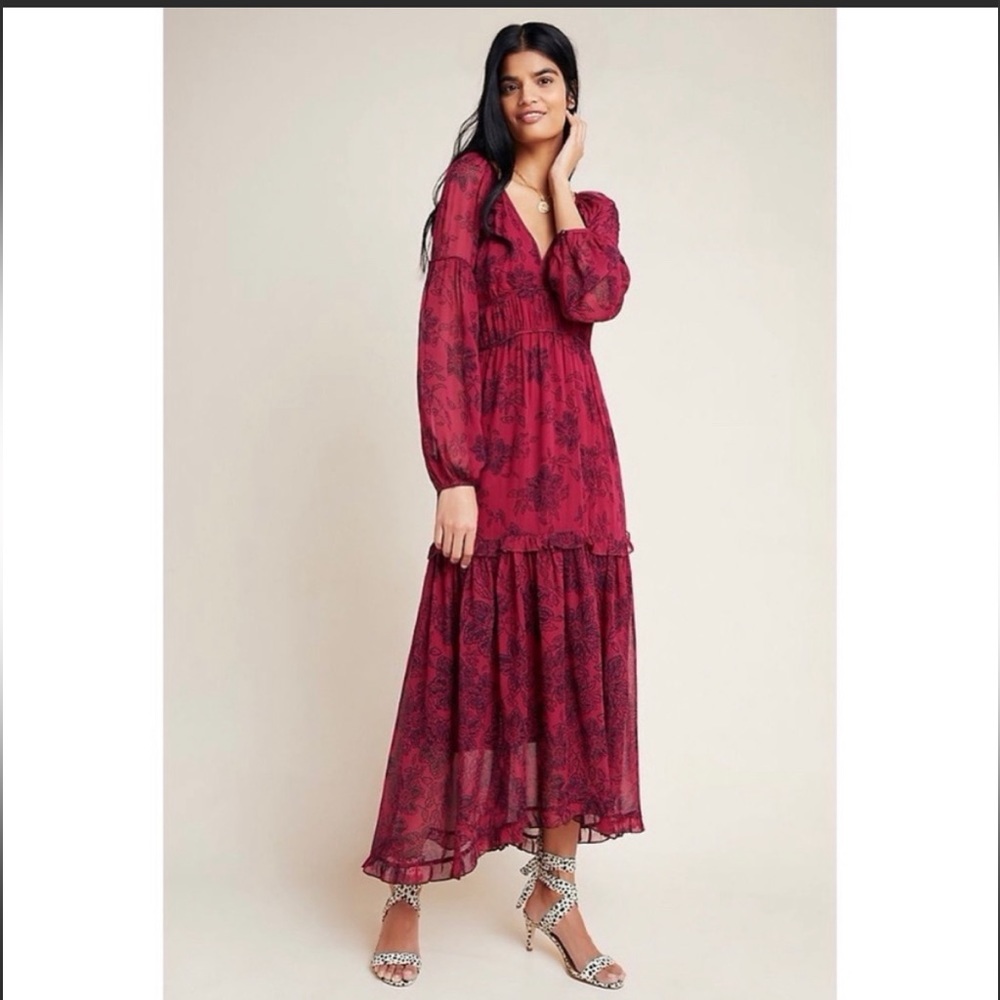 Anthropologie Mauve Annabella Maxi Dress size US 6, wine color